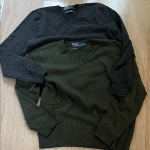 2 Polo by Ralph Lauren V-Neck Sweaters - Dark Green and Charcoal